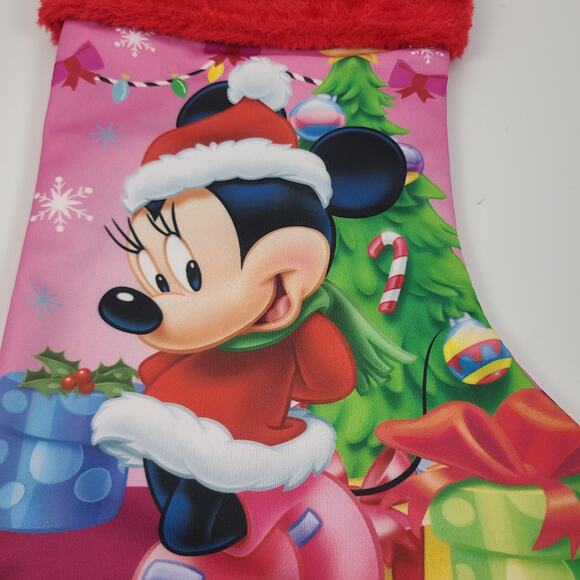 DISNEY MINNIE MOUSE 15" Christmas Stocking‎ Faux Fur Trim Holiday NEW - Picture 2 of 5
